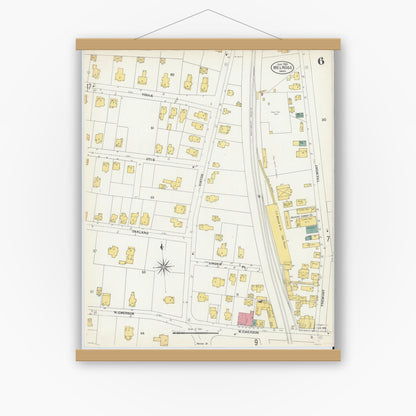Old map wall art mockup — magnetic wood frame on white wall — Sanborn Fire Insurance Map from Melrose, Middlesex County, Massachusetts (1903), Sheet #0006