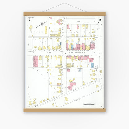 Old map wall art mockup — magnetic wood frame on white wall — Sanborn Fire Insurance Map from Kingston, Ross County, Ohio (1949), Sheet #0002