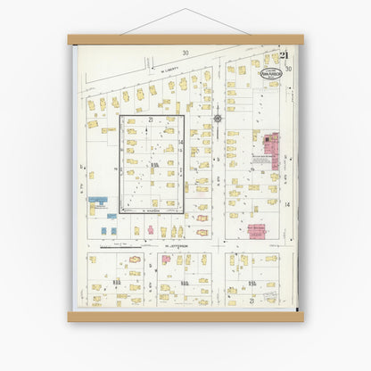 Old map wall art mockup — magnetic wood frame on white wall — Sanborn Fire Insurance Map from Ann Arbor, Washtenaw County, Michigan (1916), Sheet #0021
