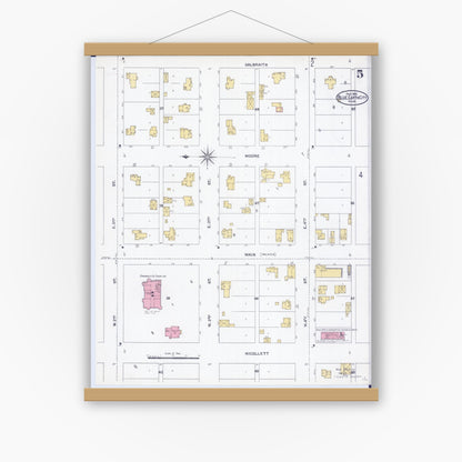 Old map wall art mockup — magnetic wood frame on white wall — Sanborn Fire Insurance Map from Blue Earth, Faribault County, Minnesota (1905), Sheet #0005