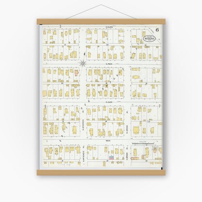 Old map wall art mockup — magnetic wood frame on white wall — Sanborn Fire Insurance Map from Negaunee, Marquette County, Michigan (1902), Sheet #0006