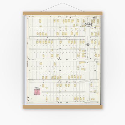 Old map wall art mockup — magnetic wood frame on white wall — Sanborn Fire Insurance Map from Holland, Ottawa County, Michigan (1916), Sheet #0022