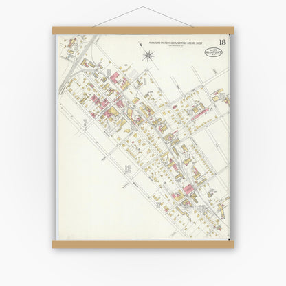 Old map wall art mockup — magnetic wood frame on white wall — Sanborn Fire Insurance Map from High Point, Guilford County, North Carolina (1906), Sheet #0018