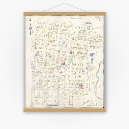 Old map wall art mockup — magnetic wood frame on white wall — Sanborn Fire Insurance Map from Chesterton, Porter County, Indiana (1951), Sheet #0003