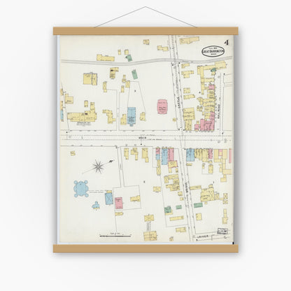 Old map wall art mockup — magnetic wood frame on white wall — Sanborn Fire Insurance Map from Great Barrington, Berkshire County, Massachusetts (1895), Sheet #0004