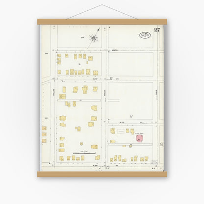 Old map wall art mockup — magnetic wood frame on white wall — Sanborn Fire Insurance Map from Oil City, Venango County, Pennsylvania (1906), Sheet #0027