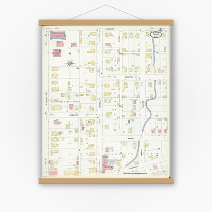 Old map wall art mockup — magnetic wood frame on white wall — Sanborn Fire Insurance Map from Paris, Edgar County, Illinois (1908), Sheet #0004