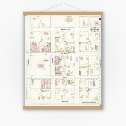 Old map wall art mockup — magnetic wood frame on white wall — Sanborn Fire Insurance Map from Newton, Jasper County, Iowa (1888), Sheet #0003