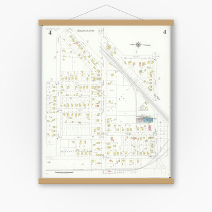 Old map wall art mockup — magnetic wood frame on white wall — Sanborn Fire Insurance Map from Wellington, Lorain County, Ohio (1933), Sheet #0004