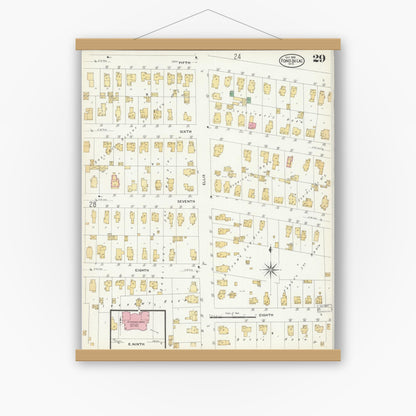 Old map wall art mockup — magnetic wood frame on white wall — Sanborn Fire Insurance Map from Fond du Lac, Fond du Lac County, Wisconsin (1908), Sheet #0029
