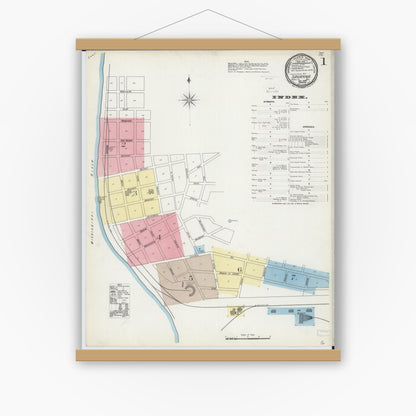 Old map wall art mockup — magnetic wood frame on white wall — Sanborn Fire Insurance Map from Savanna, Carroll County, Illinois (1892) - Complete Map Set