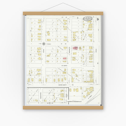 Old map wall art mockup — magnetic wood frame on white wall — Sanborn Fire Insurance Map from Chicago Junction, Huron County, Ohio (1911), Sheet #0009