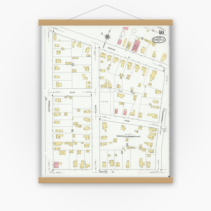 Old map wall art mockup — magnetic wood frame on white wall — Sanborn Fire Insurance Map from Dansville, Livingston County, New York (1920), Sheet #0010