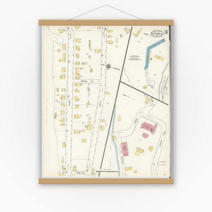 Old map wall art mockup — magnetic wood frame on white wall — Sanborn Fire Insurance Map from Rosendale, Ulster County, New York (1913), Sheet #0003