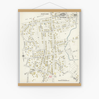 Old map wall art mockup — magnetic wood frame on white wall — Sanborn Fire Insurance Map from Melrose, Middlesex County, Massachusetts (1915), Sheet #0022