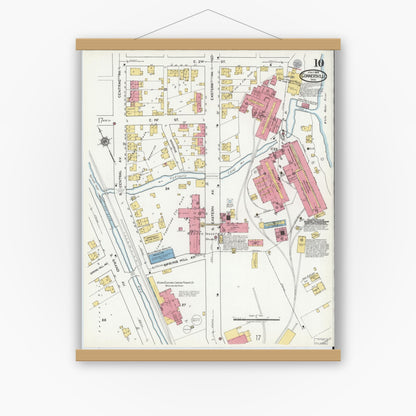 Old map wall art mockup — magnetic wood frame on white wall — Sanborn Fire Insurance Map from Connersville, Fayette County, Indiana (1919), Sheet #0010