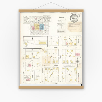 Old map wall art mockup — magnetic wood frame on white wall — Sanborn Fire Insurance Map from Afton, Union County, Iowa (1932) â€” Complete Set
