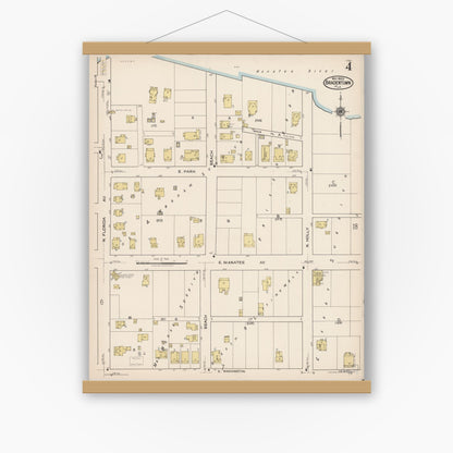 Old map wall art mockup — magnetic wood frame on white wall — Sanborn Fire Insurance Map from Bradentown, Manatee County, Florida (1922), Sheet #0004