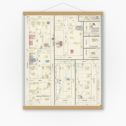 Old map wall art mockup — magnetic wood frame on white wall — Sanborn Fire Insurance Map from Tremont, Tazewell County, Illinois (1914), Sheet #0002