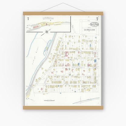 Old map wall art mockup — magnetic wood frame on white wall — Sanborn Fire Insurance Map from Mauch Chunk, Carbon County, Pennsylvania (1930), Sheet #0007