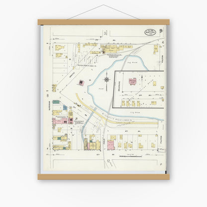 Old map wall art mockup — magnetic wood frame on white wall — Sanborn Fire Insurance Map from Antigo, Langlade County, Wisconsin (1909), Sheet #0009