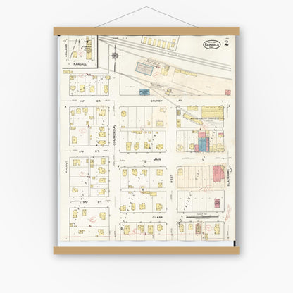Old map wall art mockup — magnetic wood frame on white wall — Sanborn Fire Insurance Map from Reinbeck, Grundy County, Iowa (1935), Sheet #0002