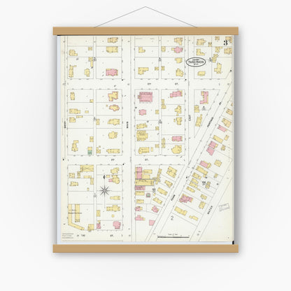Old map wall art mockup — magnetic wood frame on white wall — Sanborn Fire Insurance Map from Three Rivers, Saint Joseph County, Michigan (1899), Sheet #0003