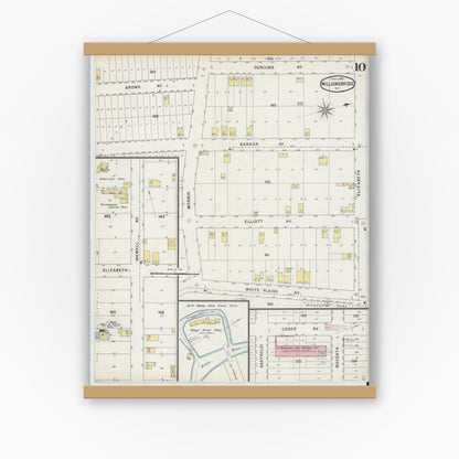 Old map wall art mockup — magnetic wood frame on white wall — Sanborn Fire Insurance Map from Williamsbridge, Westchester County, New York (1895), Sheet #0010