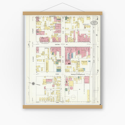 Old map wall art mockup — magnetic wood frame on white wall — Sanborn Fire Insurance Map from Dunkirk, Chautauqua County, New York (1910), Sheet #0004