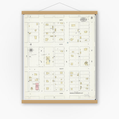 Old map wall art mockup — magnetic wood frame on white wall — Sanborn Fire Insurance Map from Madison, Lac Qui Parle County, Minnesota (1906), Sheet #0003