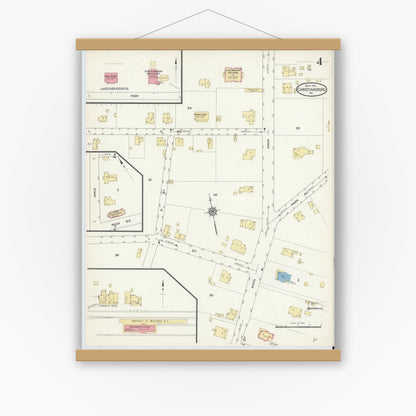 Old map wall art mockup — magnetic wood frame on white wall — Sanborn Fire Insurance Map from Christiansburg, Montgomery County, Virginia (1913), Sheet #0004
