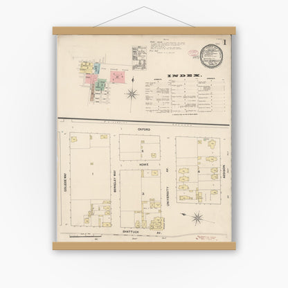 Old map wall art mockup — magnetic wood frame on white wall — Sanborn Fire Insurance Map from East Berkeley, Alameda County, California (1890) - Complete Map Set