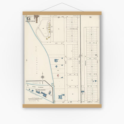Old map wall art mockup — magnetic wood frame on white wall — Sanborn Fire Insurance Map from Miami Beach, Dade County, Florida (1921), Sheet #0005