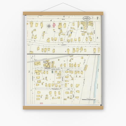 Old map wall art mockup — magnetic wood frame on white wall — Sanborn Fire Insurance Map from Conneaut, Ashtabula County, Ohio (1898), Sheet #0007