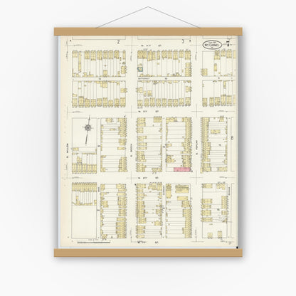 Old map wall art mockup — magnetic wood frame on white wall — Sanborn Fire Insurance Map from Mount Carmel, Northumberland County, Pennsylvania (1913), Sheet #0007