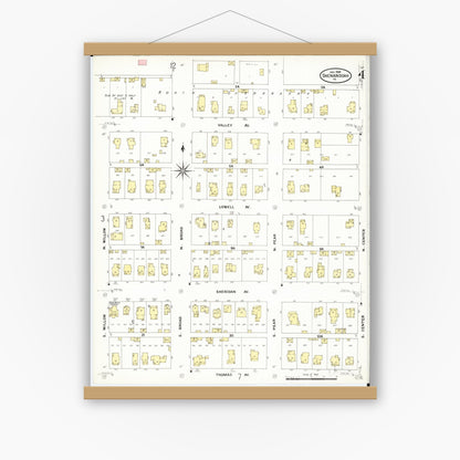 Old map wall art mockup — magnetic wood frame on white wall — Sanborn Fire Insurance Map from Shenandoah, Page County, Iowa (1909), Sheet #0004