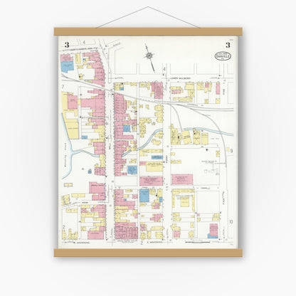 Old map wall art mockup — magnetic wood frame on white wall — Sanborn Fire Insurance Map from Danville, Montour County, Pennsylvania (1930), Sheet #0003