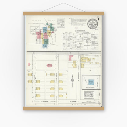 Old map wall art mockup — magnetic wood frame on white wall — Sanborn Fire Insurance Map from Freeland, Luzerne County, Pennsylvania (1912), Sheet #0001