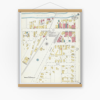 Old map wall art mockup — magnetic wood frame on white wall — Sanborn Fire Insurance Map from Cardington, Morrow County, Ohio (1903), Sheet #0002
