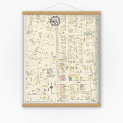 Old map wall art mockup — magnetic wood frame on white wall — Sanborn Fire Insurance Map from Zionsville, Boone County, Indiana (1910) - Complete Map Set