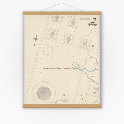 Old map wall art mockup — magnetic wood frame on white wall — Sanborn Fire Insurance Map from Gainesville, Cooke County, Texas (1922), Sheet #0027