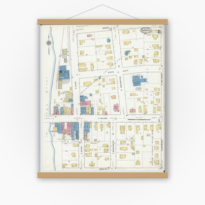 Old map wall art mockup — magnetic wood frame on white wall — Sanborn Fire Insurance Map from Batavia, Kane County, Illinois (1916), Sheet #0008