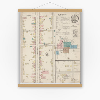 Old map wall art mockup — magnetic wood frame on white wall — Sanborn Fire Insurance Map from Hanover, York County, Pennsylvania (1886), Sheet #0001