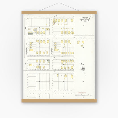 Old map wall art mockup — magnetic wood frame on white wall — Sanborn Fire Insurance Map from Black Diamond, Contra Costa, California (1907), Sheet #0006