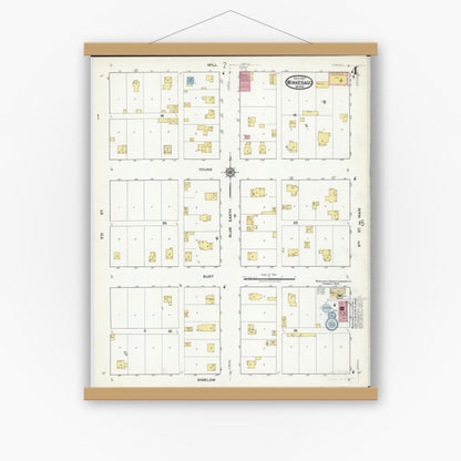 Old map wall art mockup — magnetic wood frame on white wall — Sanborn Fire Insurance Map from Winnebago, Faribault County, Minnesota (1917), Sheet #0004