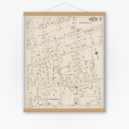 Old map wall art mockup — magnetic wood frame on white wall — Sanborn Fire Insurance Map from Eagle Lake, Colorado County, Texas (1922), Sheet #0005