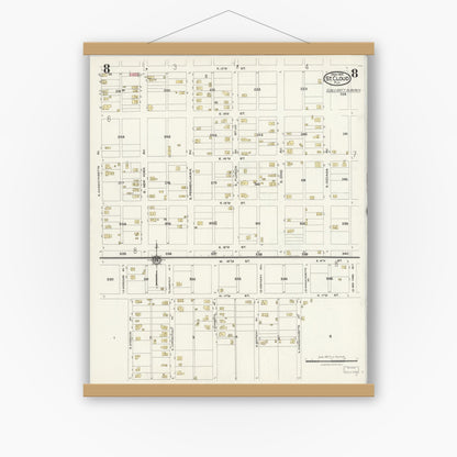 Old map wall art mockup — magnetic wood frame on white wall — Sanborn Fire Insurance Map from Saint Cloud, Osceola County, Florida (1924), Sheet #0008