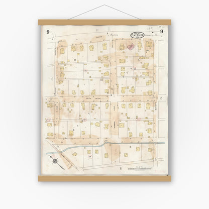 Old map wall art mockup — magnetic wood frame on white wall — Sanborn Fire Insurance Map from Flat River, Saint Francois County, Missouri (1938), Sheet #0009