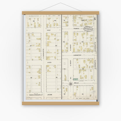Old map wall art mockup — magnetic wood frame on white wall — Sanborn Fire Insurance Map from Escanaba, Delta County, Michigan (1888), Sheet #0005