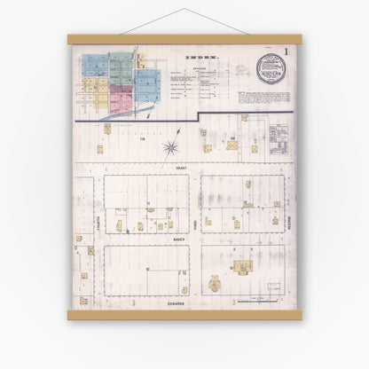 Old map wall art mockup — magnetic wood frame on white wall — Sanborn Fire Insurance Map from Winters, Yolo County, California (1893) - Complete Map Set